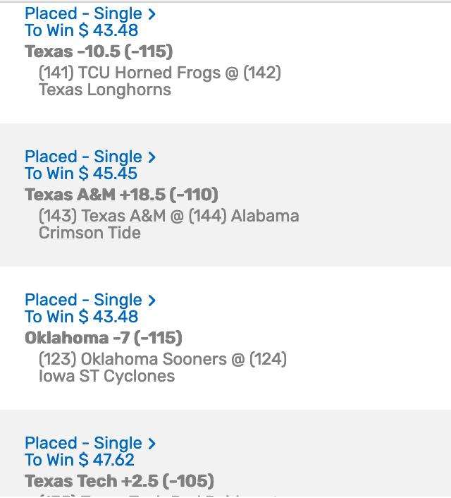 Week 4 Update: I was just made aware the Lee still goes on  @SportsRadio810. From now on I will be fading all CFB picks on  @kkhasissues and 810 (missed out on his KU selection last week on 810). Lee liked TCU +10.5 on 810 this week. I have added Texas to my card.  #FadeLee