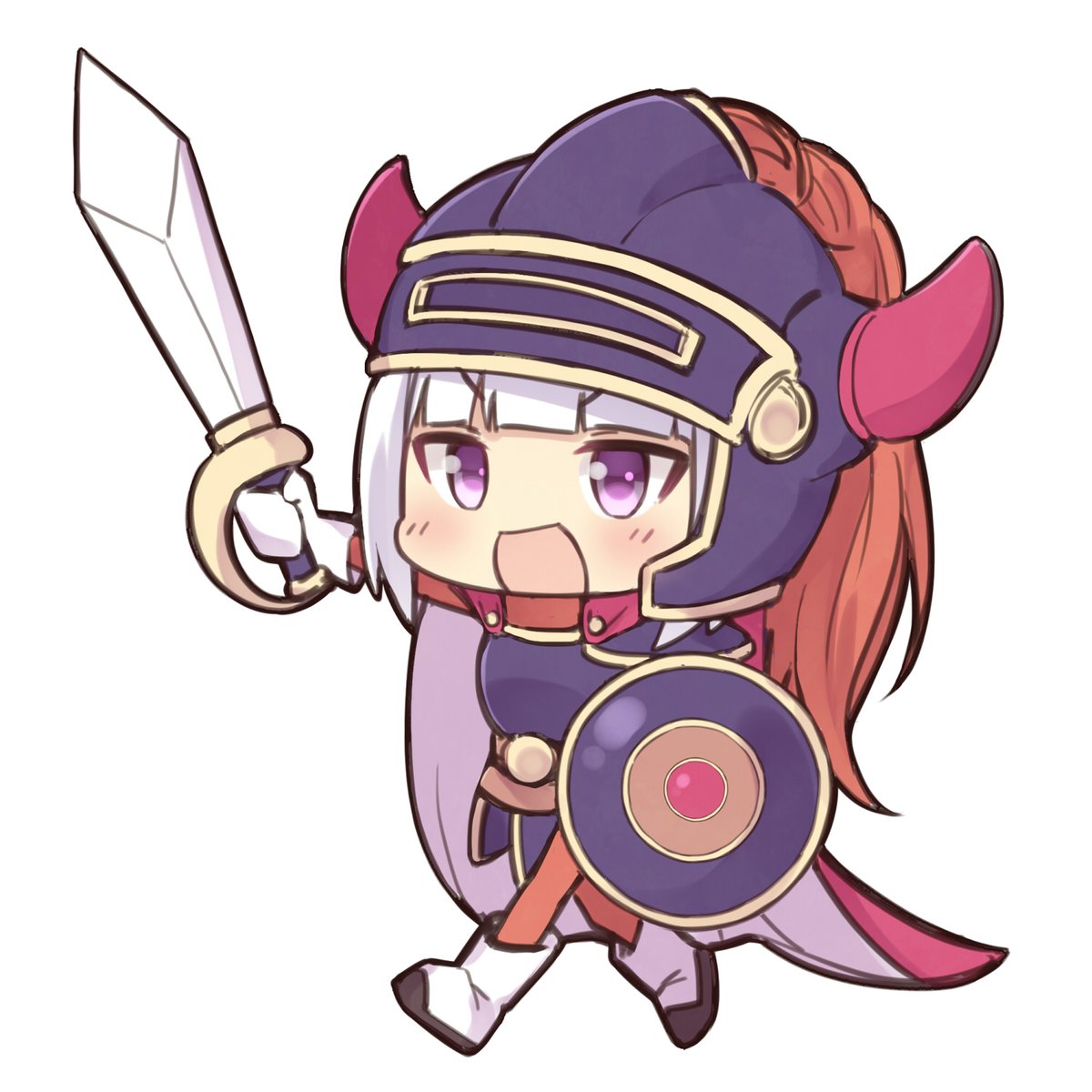 1girl weapon shield sword solo holding fake horns  illustration images