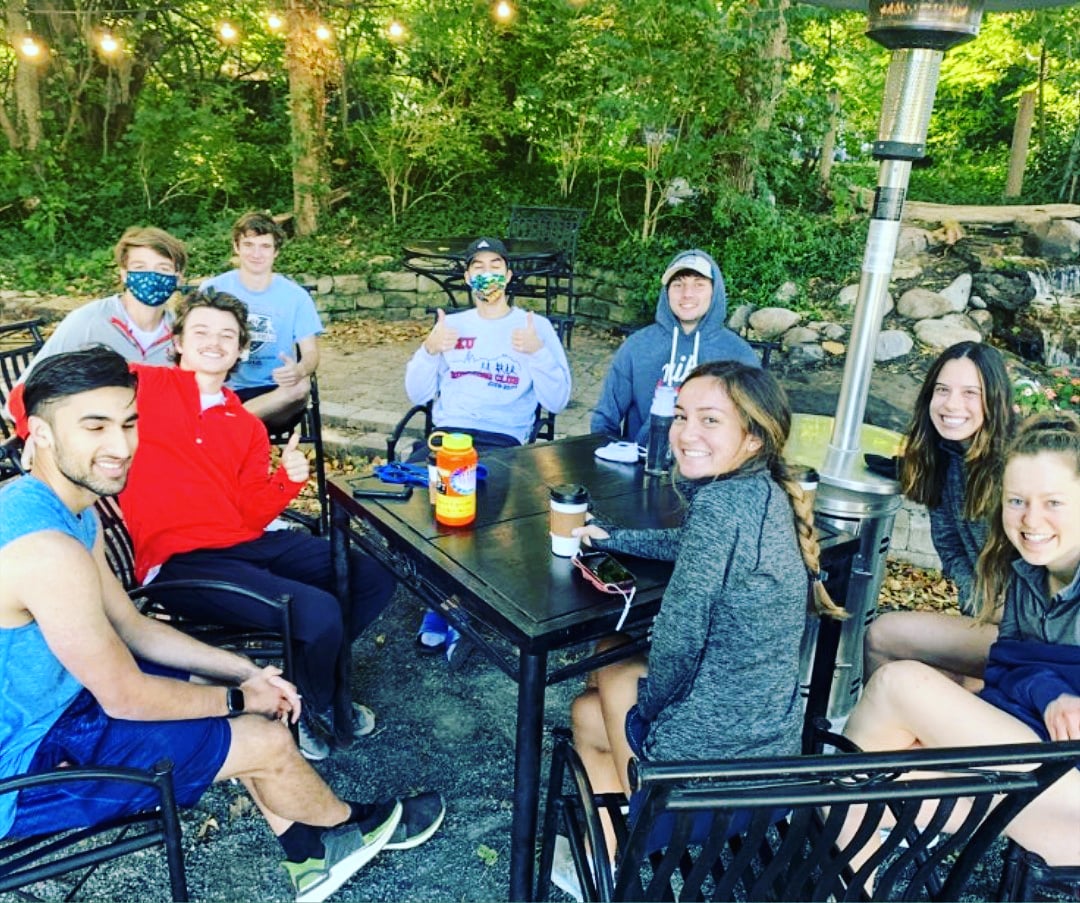 <a href="/kurunningclub/">KU Running Club</a> hangin' out on the patio today!