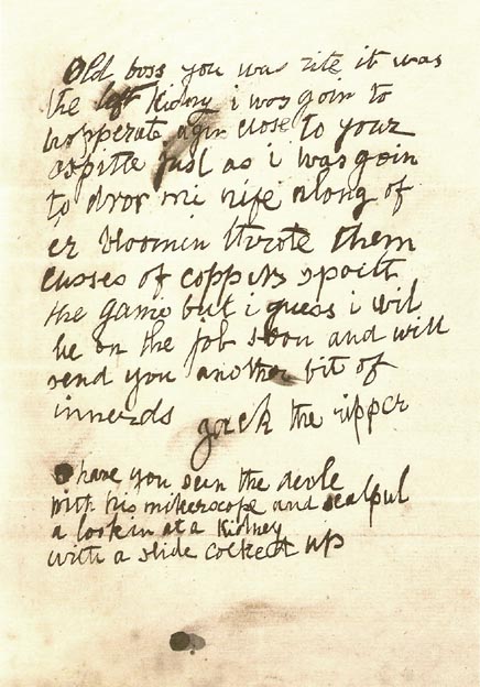 The kidney was examined by Dr Thomas Openshaw of the London Hospital, who determined that it was human and from the left side, but he could not determine any other biological characteristics. Openshaw subsequently also received a letter signed "Jack the Ripper".