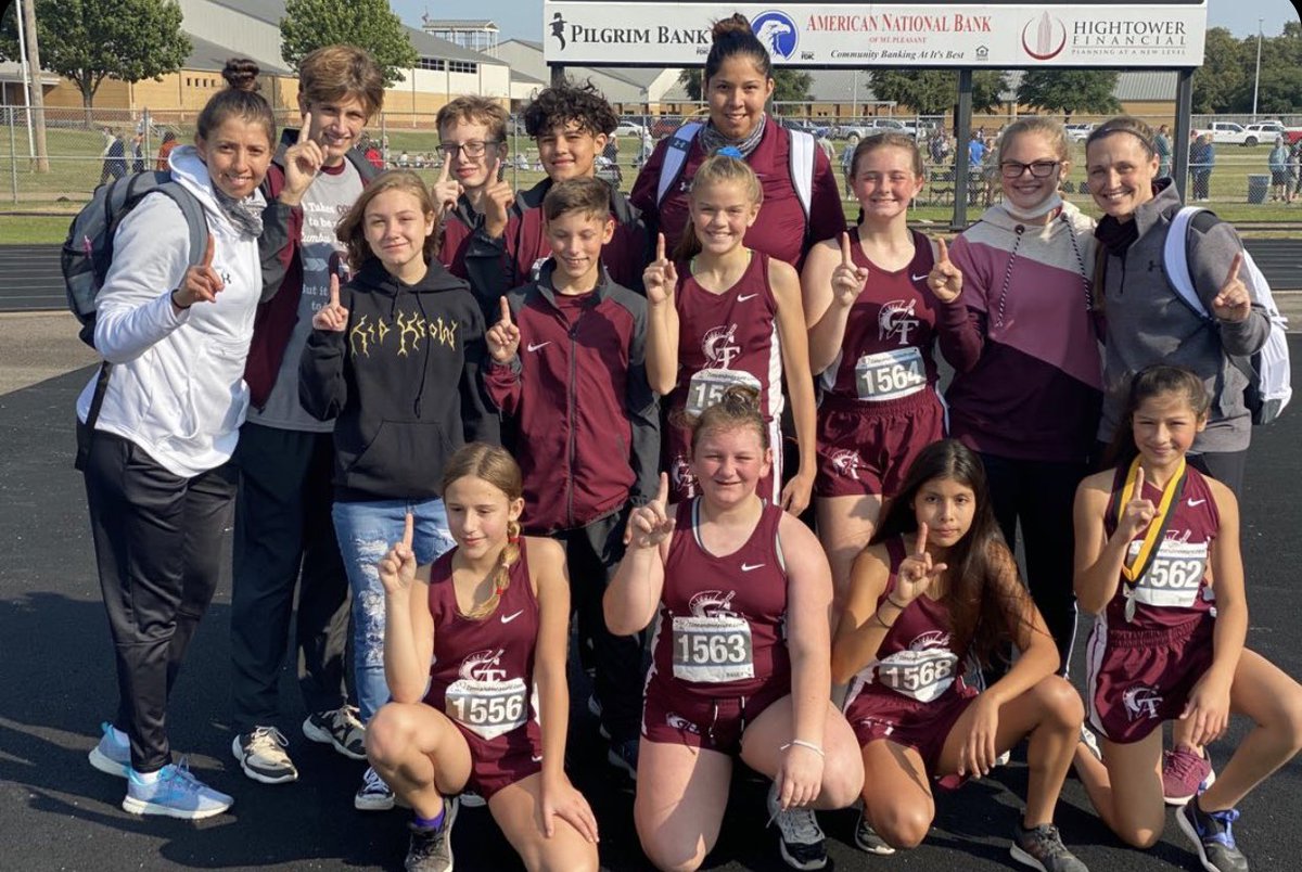 AthleticsCumby's tweet photo. The JH Lady Trojans took 1st place today at the Titus County Fair Meet. The JH Trojans also ran well. 
Gaby O.-2nd
Sandra McCraw-4th
Gabby V.-9th
Chloe Groves-10th

Julian Cassette-6th https://t.co/UVRFl56pDF