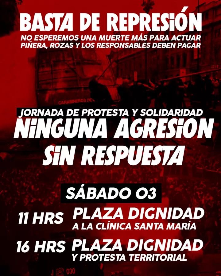 Coordinadora18O's tweet image. Jornada de protesta y solidaridad. 
En Chile el estado policial niega toda dignidad humana. La tortura, la mutilación y la cárcel no son más que diferentes expresiones de lo que necesita un estado para evitar que acabemos el sistema de dominación 
¡Ninguna agresión sin respuesta!