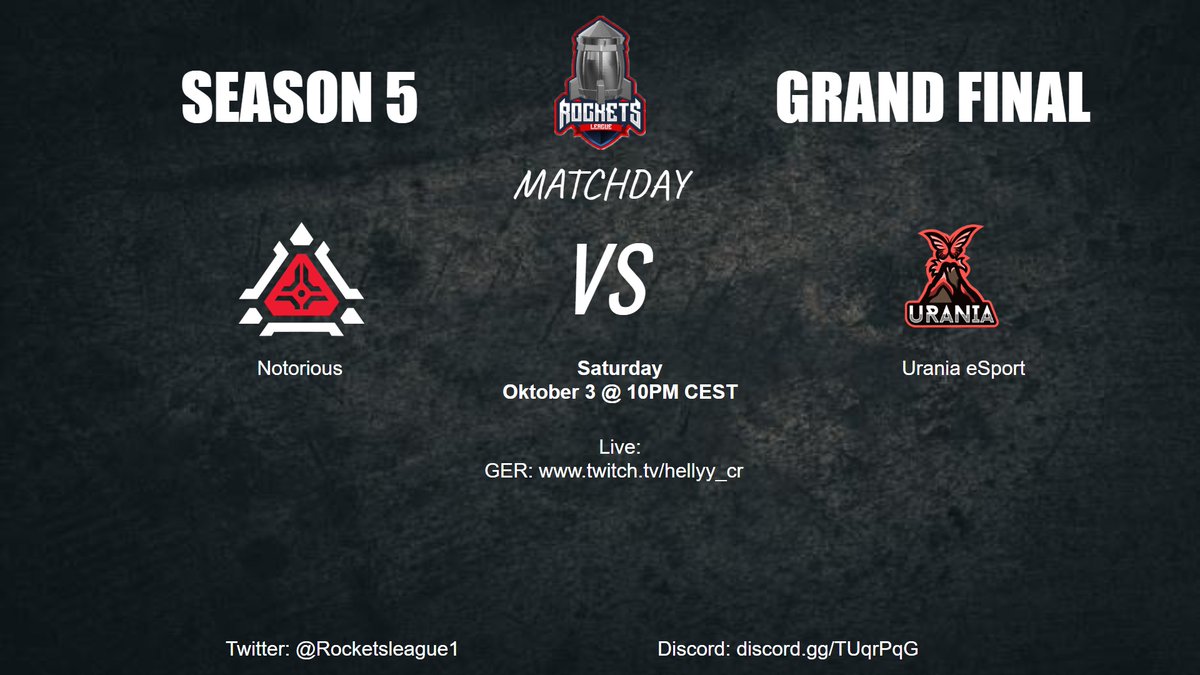 Live Today: The #RL Season 5 Final 

🎙<a href="/HellyyC/">hellyy_cr</a>
🇩🇪 twitch.tv/hellyy_cr/

⏰ Visit us live on the Twitch channel of <a href="/HellyyC/">hellyy_cr</a> at 11PM UTC +3 / 10PM UTC +2 (CEST) / 4PM EST 🤩