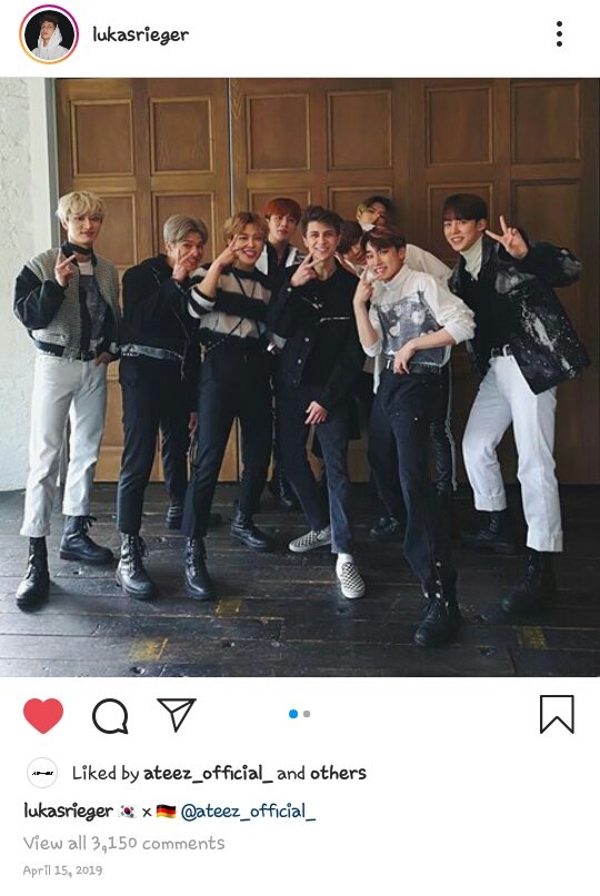 Lukas Rieger (german singer) went to ATEEZ's concert in Berlin during The Expedition Tour 2019 and posted a photo on his Instagram  @ATEEZofficial  #ATEEZ    #에이티즈  
