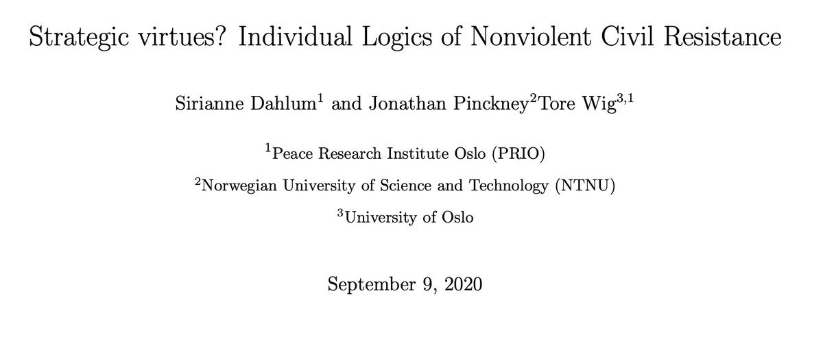 New cross-national study finds “nonviolent tactics strongly increase movement support relative to violent tactics & preference for nonviolent resistance is primarily driven by intrinsic commitments to the moral superiority of nonviolence.”   https://www.researchgate.net/profile/Jonathan_Pinckney/publication/344389682_Strategic_virtues_Individual_Logics_of_Nonviolent_Civil_Resistance/links/5f6f687b299bf1b53ef49580/Strategic-virtues-Individual-Logics-of-Nonviolent-Civil-Resistance.pdf