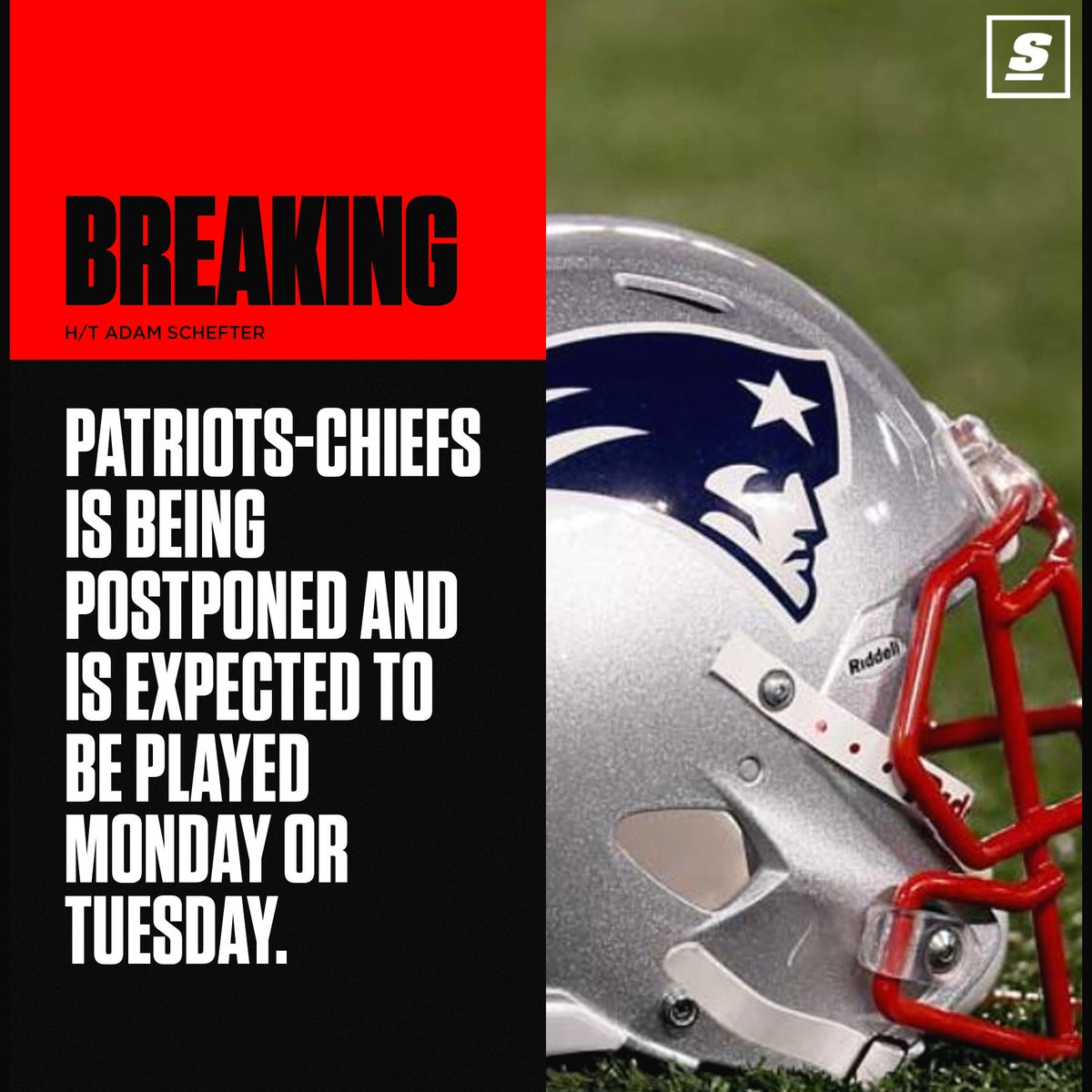 theScore's tweet image. Patriots-Chiefs is being postponed. thesco.re/34j5mxG