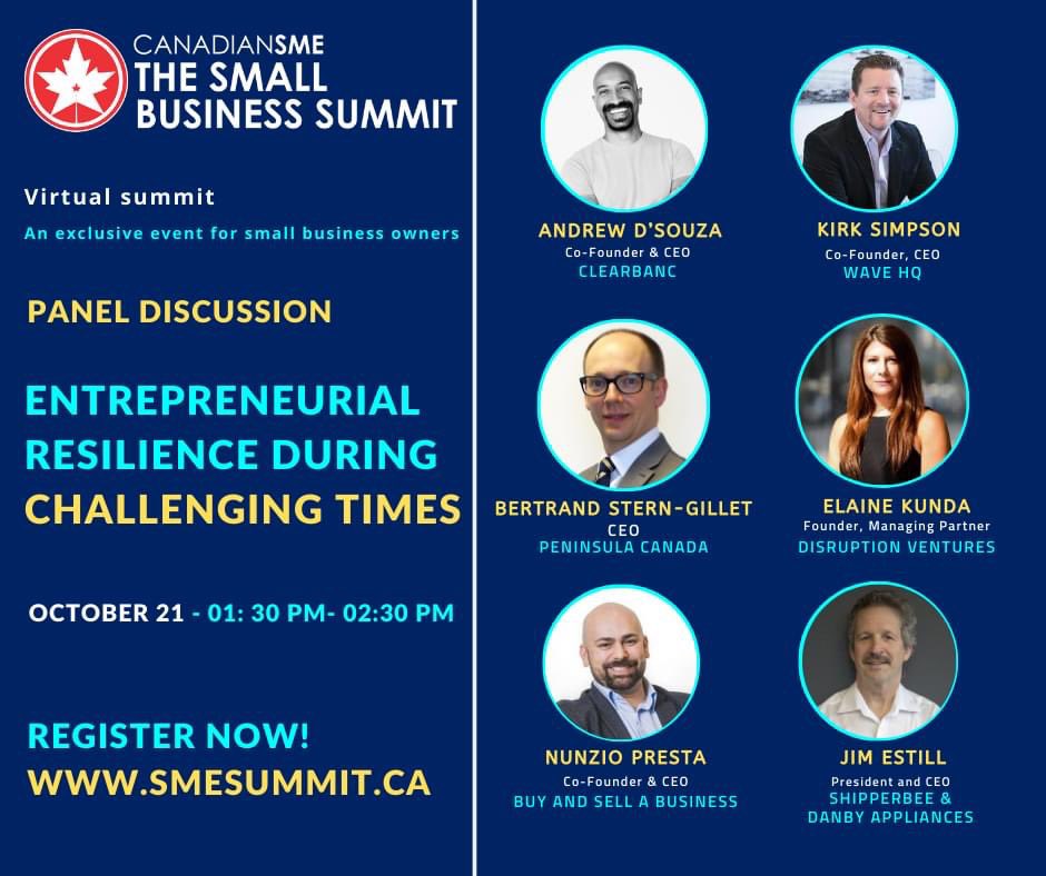 4) @nunziopresta will be on a panel talking about #resilience at @canadian_sme’s #SmallBusinessSummit 👉  eventbrite.ca/e/the-small-bu…