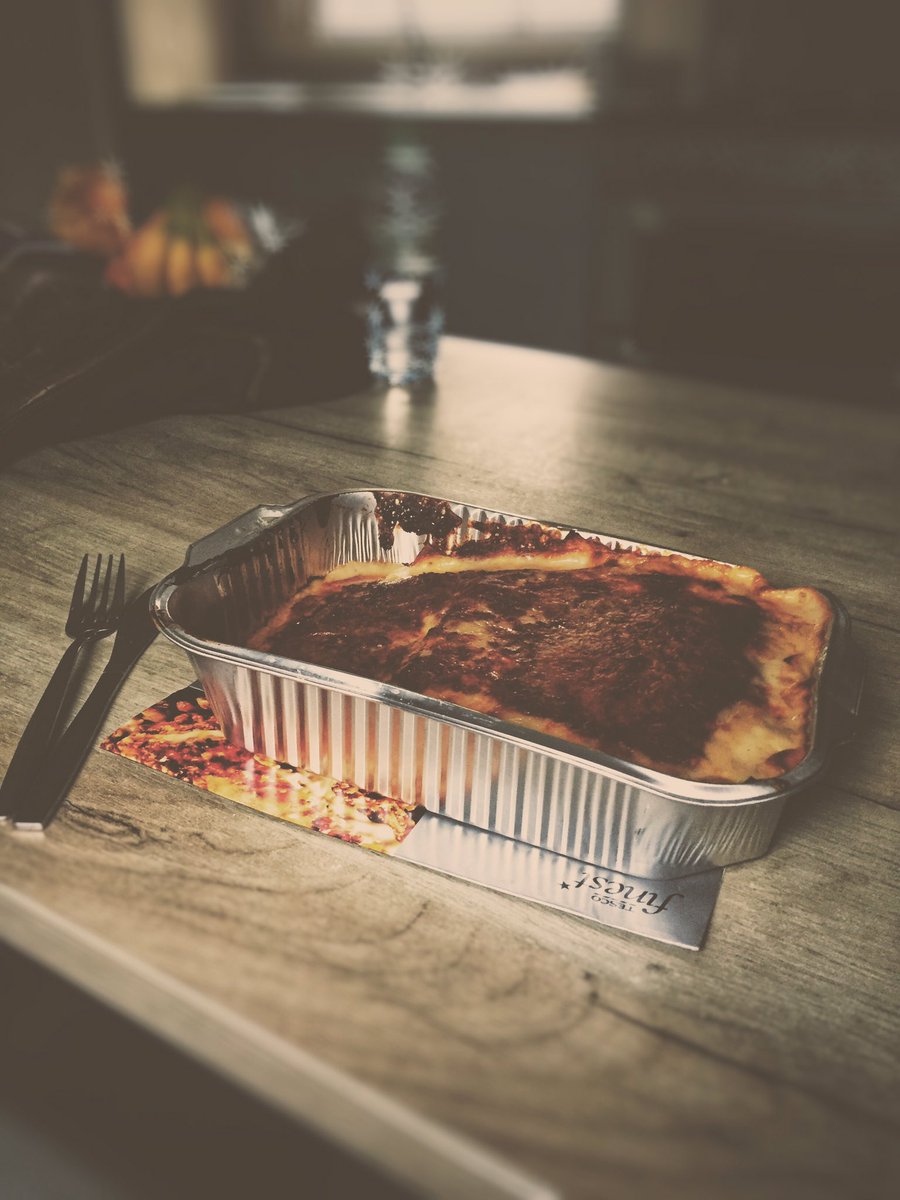 manek43509's tweet photo. you know you’re back on the road when your main meal of the day is a Tesco lasagne for four people, eaten straight out of the tray in a static caravan. #thisisrockandroll https://t.co/x4CEEvmfkV