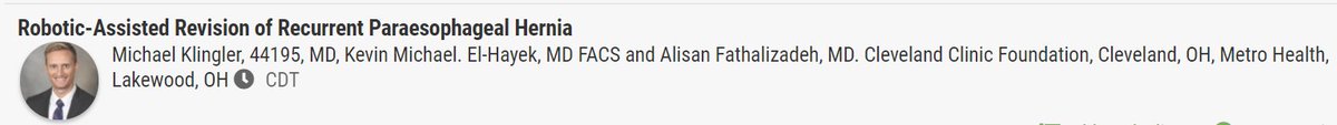 CCFSurgery's tweet image. PGY3 Mike Klingler presenting on robot paraesophageal hernia repairs @AmCollSurgeons #ACSCC20 
@Iceiceiceon @KevinElHayekMD