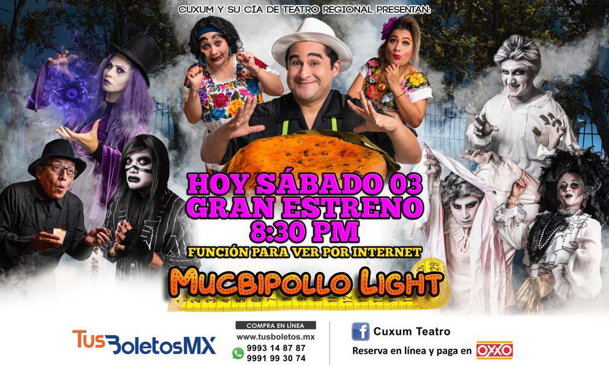 HOY SÁBADO!!!
CUXUM Y CIA PRESENTAN: “MUCBIPOLLO LIGHT”, Disfrútala sin salir de casa y no te la pierdas!!

🌟 TEATRO POR INTERNET🎭 100% FAMILIAR 🎭 

Adquiere tu acceso en  ➡️ tusboletos.mx/evento/cuxum-m…  $75 por Dispositivo (📱💻🖥) ó vía WhatsApp al 9993.14.87.87 ó 9991.99.30.74