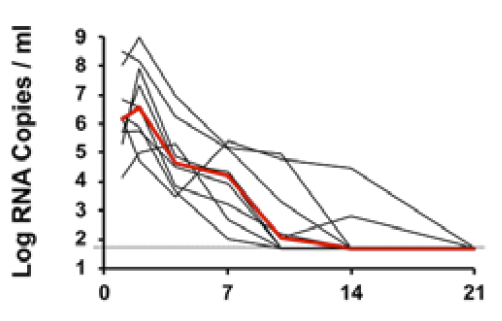 This figure is (loosely) based on data from other viruses in people & SARS-CoV-2 in animals. Here's data from macaques (10.1126/science.abc4776) & cats ( http://www.pnas.org/cgi/doi/10.1073/pnas.2013102117). Looks similar to schematic but not quite identical. Where is the virus-negative period pre-peak?