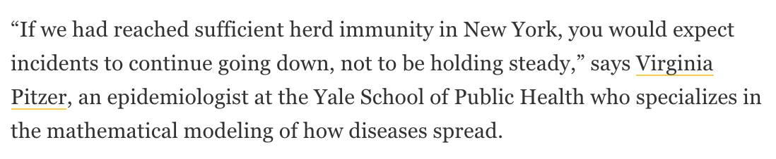 Now, those folks will say "But look at NYC!" where the caseload has been low and steady. This sustained recovery must be herd protection, they argue. But based on the simple math behind herd immunity, this is a fantasy h/t Virginia Pitzer from  @YaleSPH  https://www.nationalgeographic.com/science/2020/10/natural-herd-immunity-mentality-cannot-stop-coronavirus-weak-vaccine-cvd/