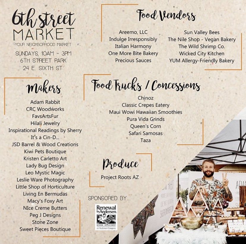 DowntownTempe's tweet photo. The 6th Street Market RETURNS tomorrow! Here’s a sneak peak. See you all tomorrow from 10a-3p in #DowntownTempe! 🖼 🍤 https://t.co/29SnCvSxsF