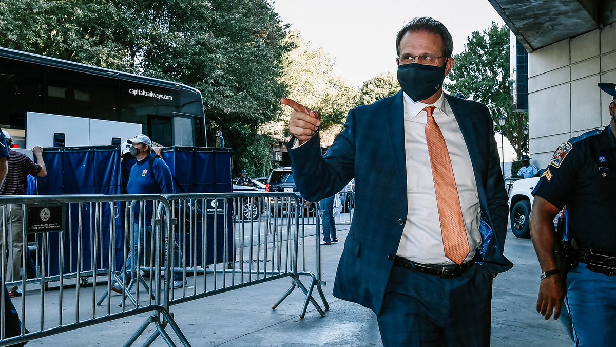 AuburnFootball's tweet photo. .@CoachGusMalzahn has entered the building. https://t.co/2eFjyibv5G