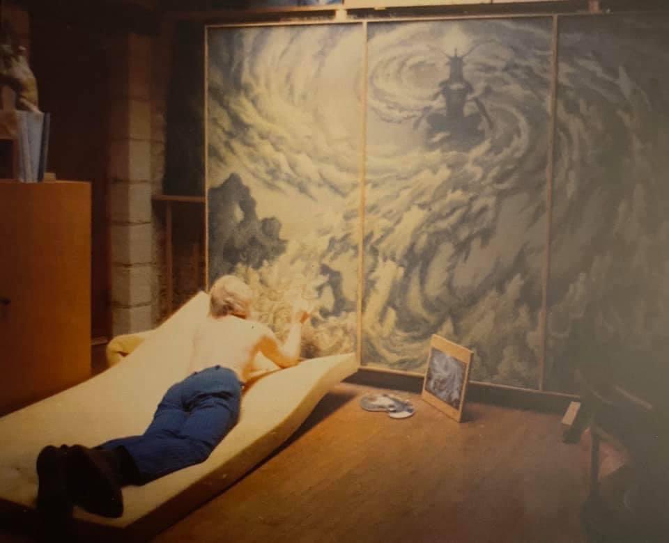 The artist who inspired movie sets around the world from #lordoftherings to #panslabyrinth . #johfra , the godfather of fantastic realism. #fantasticrealism #johfra #johfrabosschart (The worshipping of Pan, 190 x 300 cm, 1979). For sale. Check: internationalartcollective.com