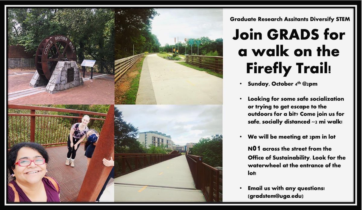 Reminder! Our walk on the FireFly Trail is tomorrow at 2! Check the flyer for details. Hope to see y’all there 😀 #UGA #SocialDistancing