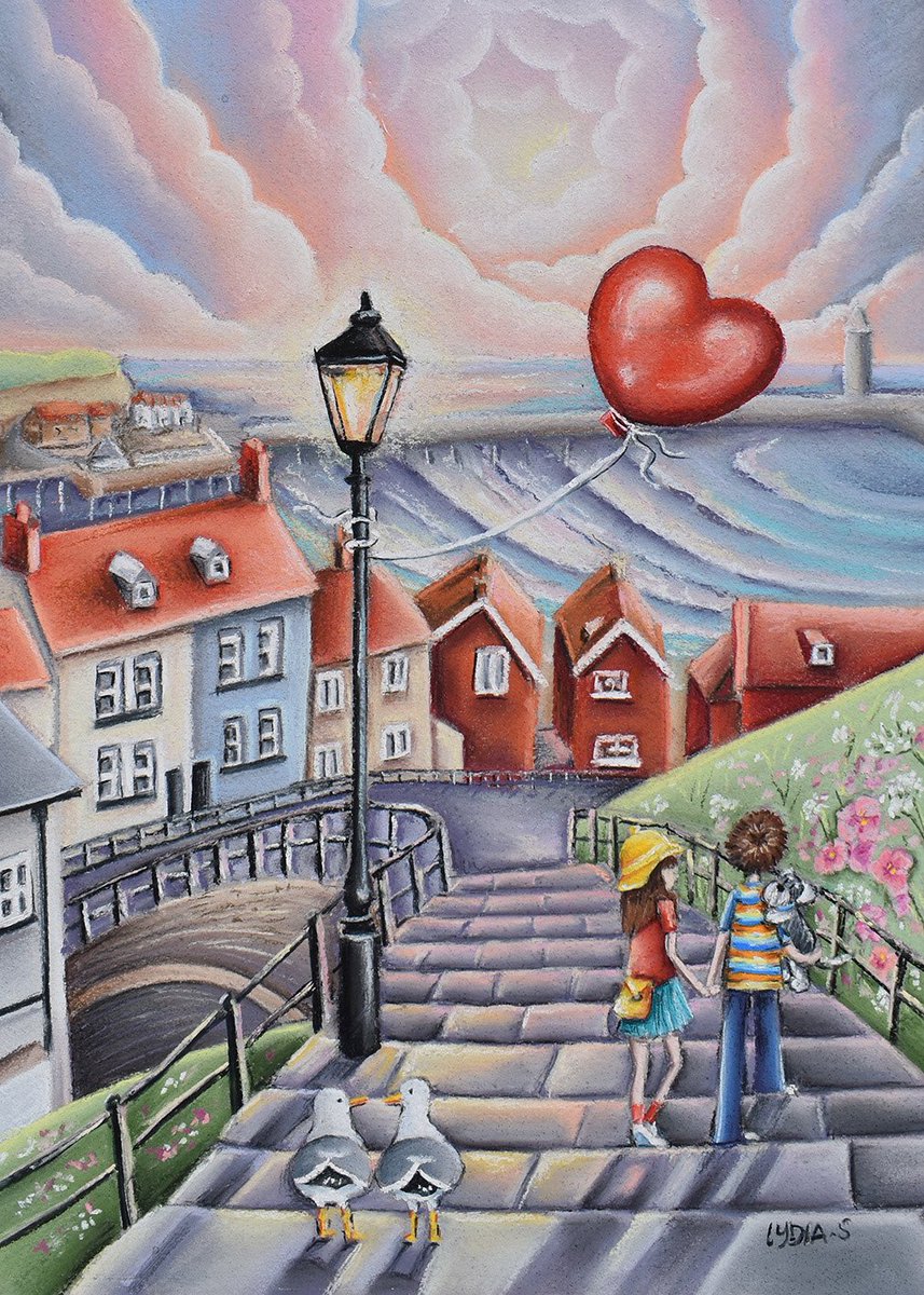 My latest artwork ‘home time’  for sale at Whitby galleries #whitby #whitbysteps #collectableart #whitbygalleries #yorkshireart #seasideart