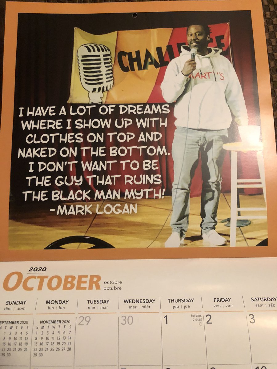 TheChallengeMic's tweet photo. At the end of 2019 we were so hopeful, we made a 2020 calendar featuring some of the funniest comedians and their improvised jokes.
Well, the calendar may be useless but we can still enjoy the jokes.
Meet Mr October @theMarkLogan 
#comedy #standup #improv #thechallengemic https://t.co/26bqWVn4bo