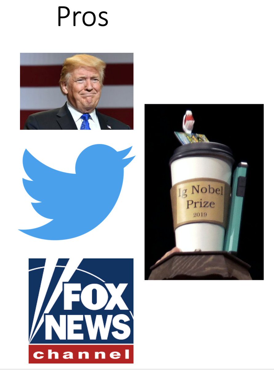 Pour conclure, les avantages de l' #HCQ :- Cela permet d'être retweeté par Trump- On peut gagner +500% de followers sur Twitter- On passe facilement sur Fox News ou BFM- Et on peut peut-être gagner un  @IgNobel comme Trump ou Bolsonaro