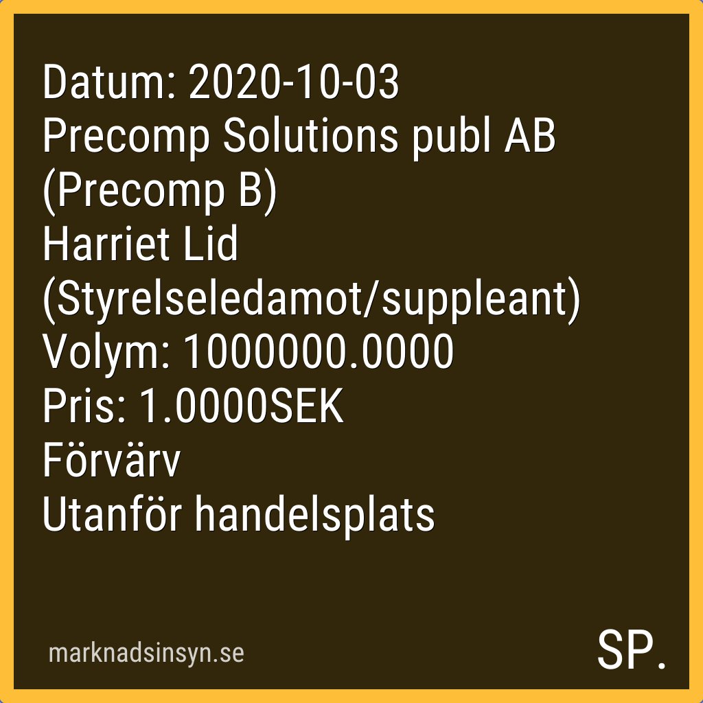 svenroed's tweet image. Få SMS via marknadsinsyn.se. Datakälla: FI Insynshandel. #precomp #