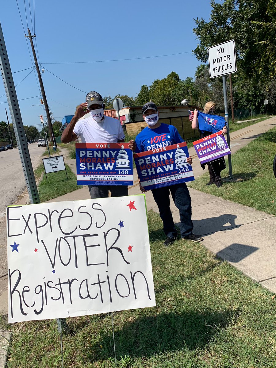 RepPennyMShaw's tweet photo. FINAL weekend of voter registration. Deadline to register is Monday Oct. 5.
Wonderful weather & lots of yard sign & VR card pick-ups!
#TX148 #txlege https://t.co/hwVRnRzJbJ https://t.co/sbKmPhAtKP