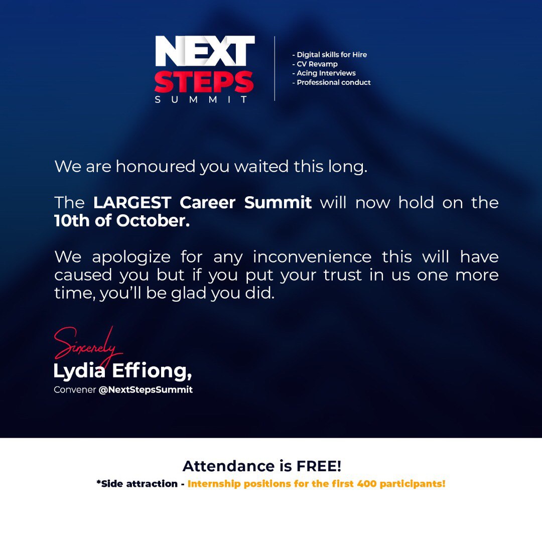 nextstepssummit's tweet photo. Summit will now hold on 10th October which is next week Saturday.

We are sorry for any inconveniences.

#NSS2020 #October3rd https://t.co/xfX3D9zl2Z