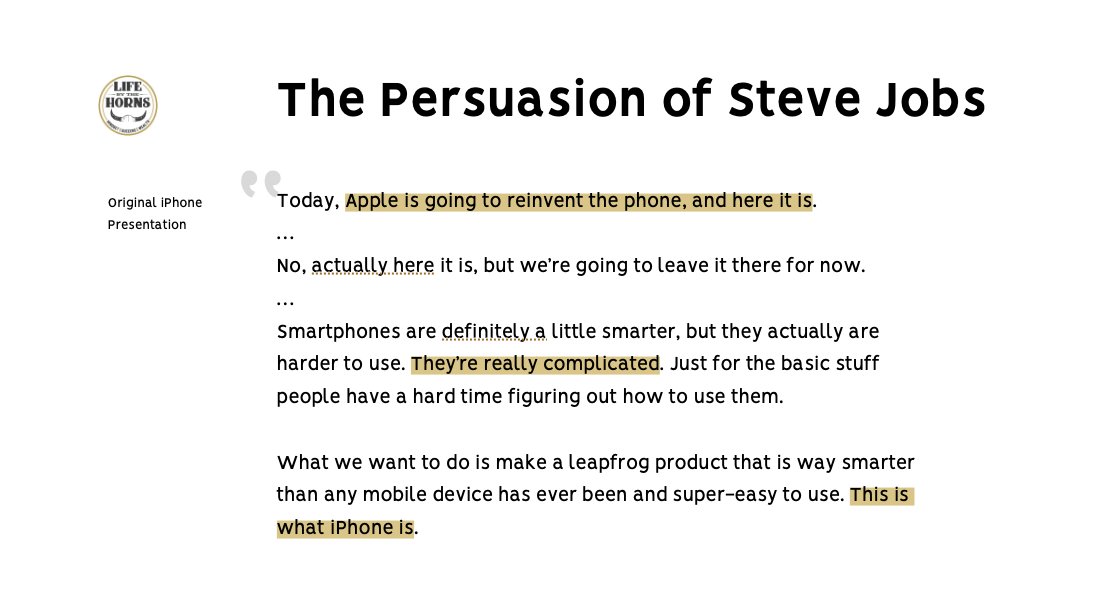 Look at how uncluttered these sentences are:—Apple is going to reinvent the phone, and here it is.—They're really complicated.—This is what iPhone is.