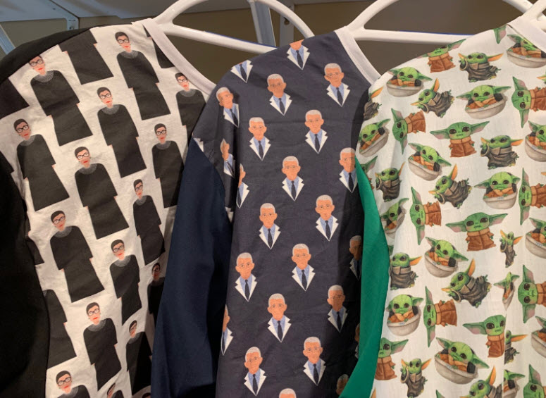 SuzanneBermanMD's tweet photo. Join #AAPSOAPM, we have Dr Fauci , RBG, and Baby Yoda cloth isolation gowns @AAPexperience #AAP2020 https://t.co/B1DVGeMF1I