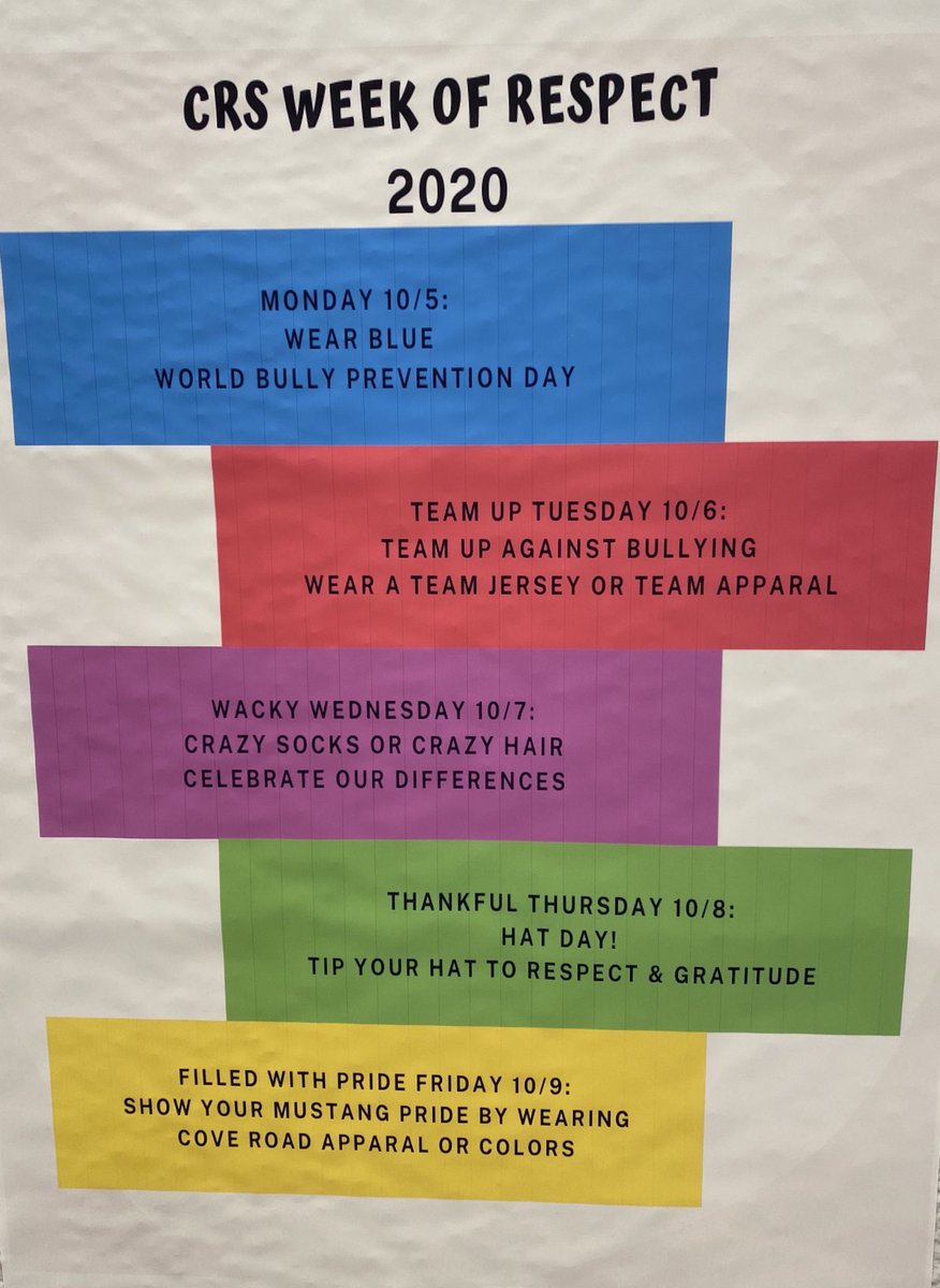 CRSmustangs's tweet photo. Mustang Nation: Week of Respect begins on Monday. Show your respect by wearing Blue. #crsmustangs #BeTheGood #HazletProud #RespectAll https://t.co/avYlJWFFTe