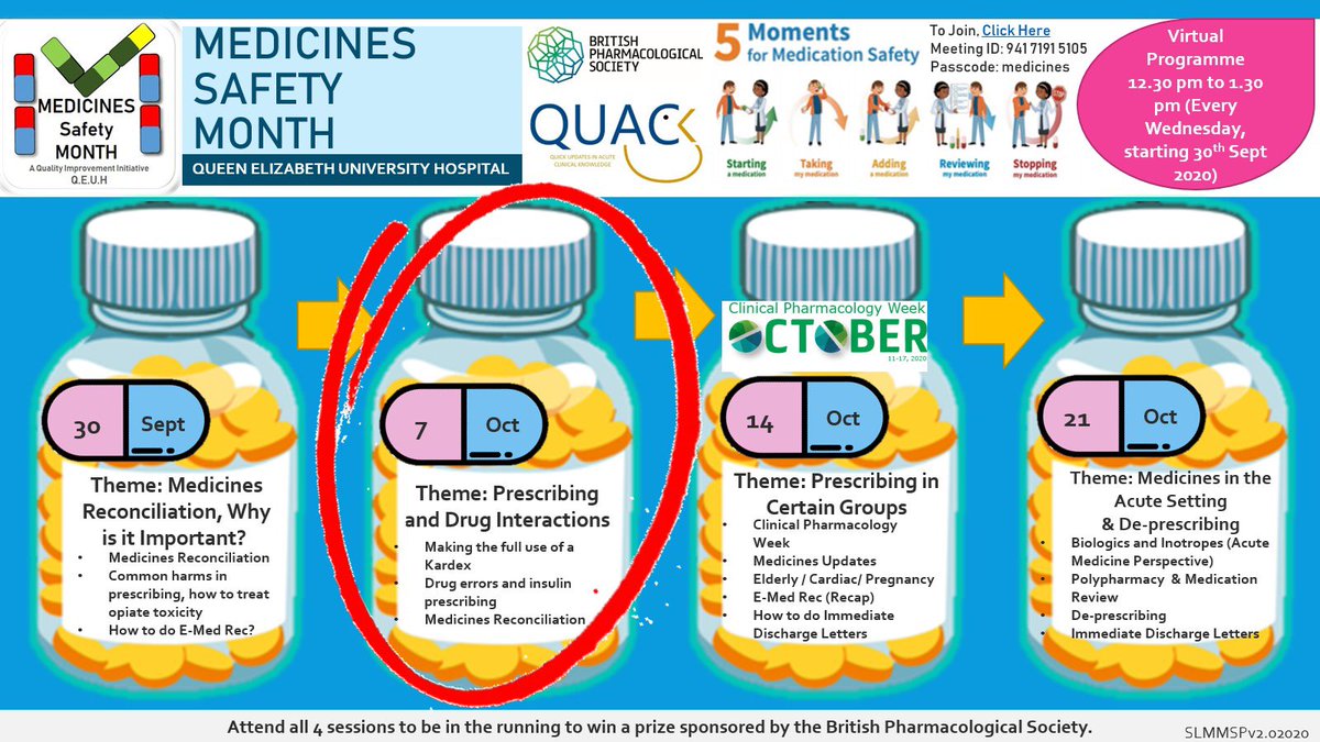 QUACK_Med's tweet photo. The 2nd session of Medicines Safety Month is coming on Tuesday! 12.30pm to 1.30pm virtually, chaired by Dr Chris McNally. @drstefanielip  @BritPharmSoc @NHSGGCMeds @elainemcivor @mrnovembers  @laramitchdr @gmcgrory_dr @gordonmck @NeedlemanFiona @rachelx789 https://t.co/Sx2p4PNXtc