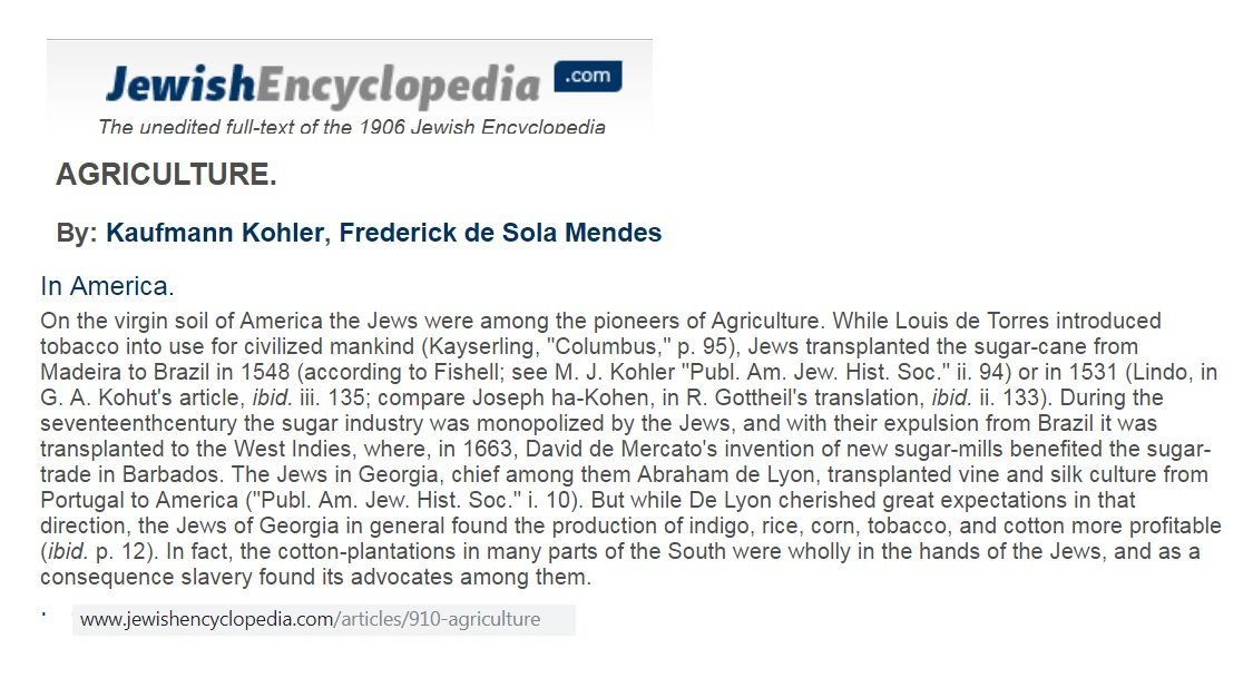 1906 Jewish Encyclopedia even mentions that the cotton plantations in the south were "wholly in the hands of the Jews." Now, what about the Confederates, and the KKK, who terrorized Christians, white & black?*White Christians were Abolitionists.