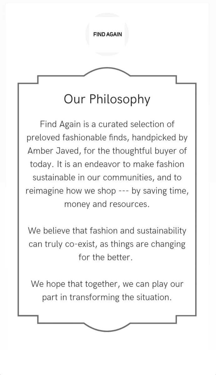 Our mantra is to make pre-loved loved again. And to change way we shop by saving on time, money and resources. 

Catch our first collection launching on Instagram tomorrow at @findagain_official .

Excited for you all to join me in. 🙌🏼♥️
