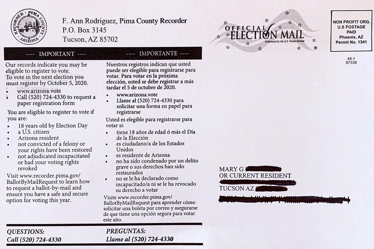 pimagrandma's tweet photo. ⁦@RichardGrenell⁩ ⁦@POTUS⁩ This is indeed a travesty. My mother died at 101 in 2008 and she had only lived at my address for 1 month in 2000. It’s too easy to commit fraud. Don’t let it ruin this vital election. ⁦@joelfine⁩ https://t.co/Hurt0YlA45
