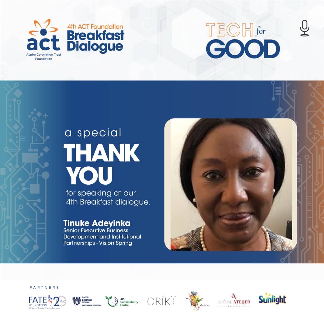ACTFoundation_'s tweet photo. A special thank you to @TinukeAdeyinka for being a part of the 4th edition of the Breakfast Dialogue.
Thank you for sharing with us the work you do and how you have impacted the society.
#ACTBFD2020 #AFBFD2020 #CIC2020 https://t.co/2zfUYZ0Afe