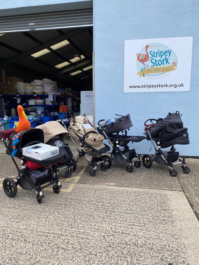 StripeyStork's tweet photo. 5 #Bugaboos ✅ cleaned/checked by #volunteers Graham and Tony, ready for their new #families. We know the recipients are going to be amazed and extremely grateful to receive one of these. We really appreciate our donors trusting us to find deserving homes for such valuable items. https://t.co/qsbjRVRxPS