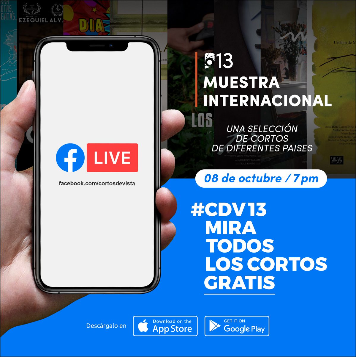 cortosdevista's tweet photo. [#CDV13] Disfruta de la Muestra Internacional de la 13 edición del Festival Internacional Cortos de Vista en CDV Play, el 8 de octubre a las 7 p.m. en FB Live.

#elfestivalentusmanos #cortometrajes
🎥🍿🌏 https://t.co/XgZpJZxd2f