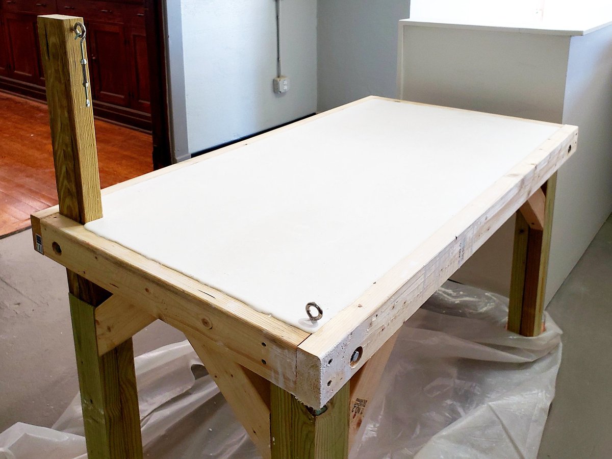 jivepottery's tweet photo. Poured a clean slab of plaster to finish off my wedging table. 😁

#studiobuildout #studiolife #pottery https://t.co/L2PusmUzsv