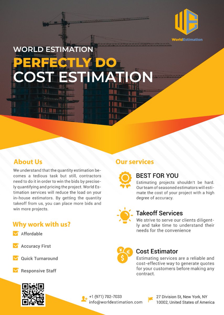 WorldEstimation's tweet image. Good Day,
World Estimation offers the services of material takeoff and cost estimation for busy Contractors, Sub Contractors &amp;amp; Architects. We deal with residential as well as commercial projects. 
Web: worldestimation.com
Email: info@worldestimation.com
Phone: +19717027033