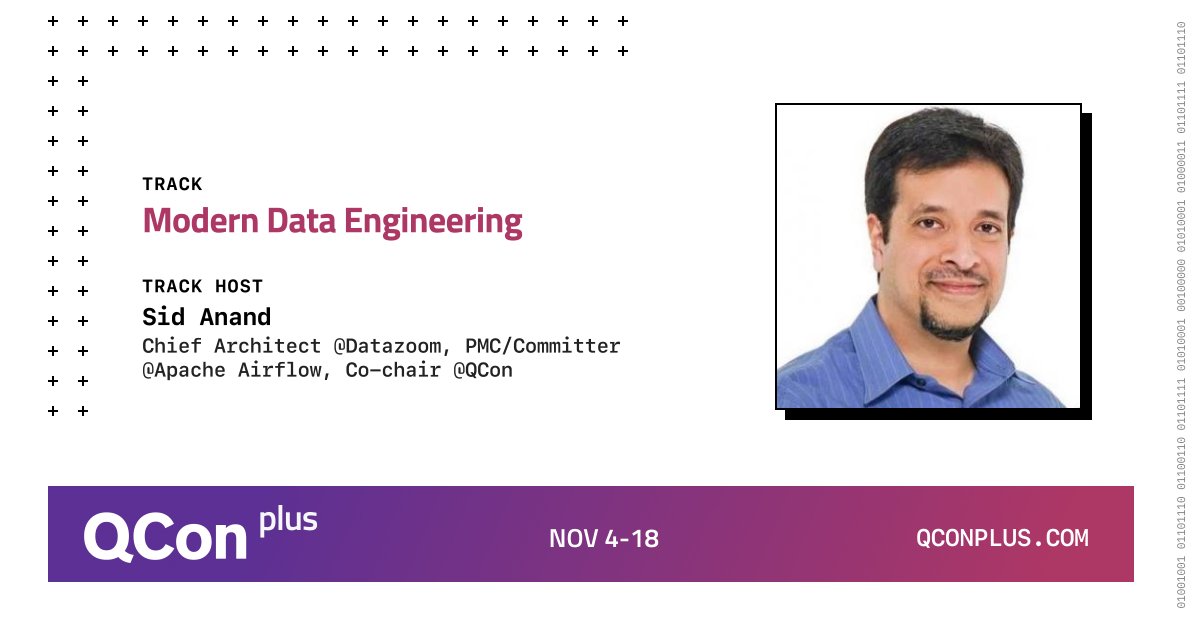 Folks!
Be sure to check out my @QCon track on Modern Data Engineering at #QConPlus. Speakers include the inimitable @gunnarmorling, @ChinmaySoman, & Shrijeet Paliwal. This track is all about realtime insights & data streams. You won't want to miss it!
bit.ly/3mQ20dO