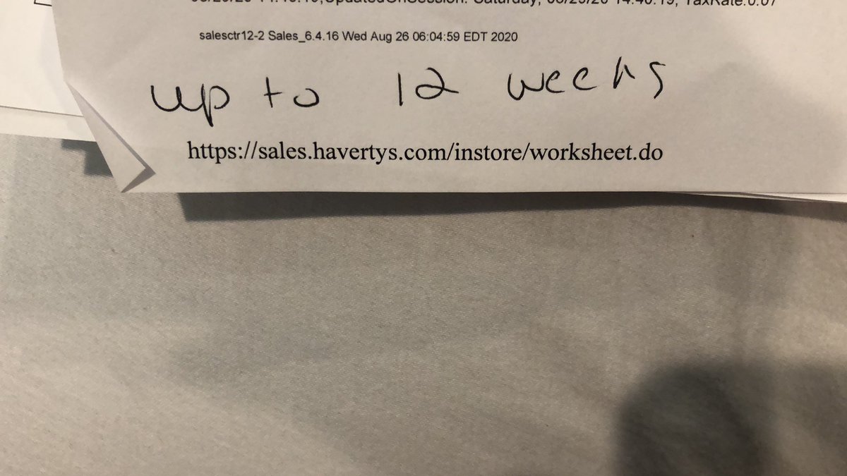 AdvocateChic's tweet photo. Completely misled by @havertys  when an item was purchased in August, &amp; told "up to 12 weeks for delivery" &amp; now, they don't know when said item will be delivered. All for a sale. Completely misled. Will not be a returning customer. https://t.co/yswrudSLlm