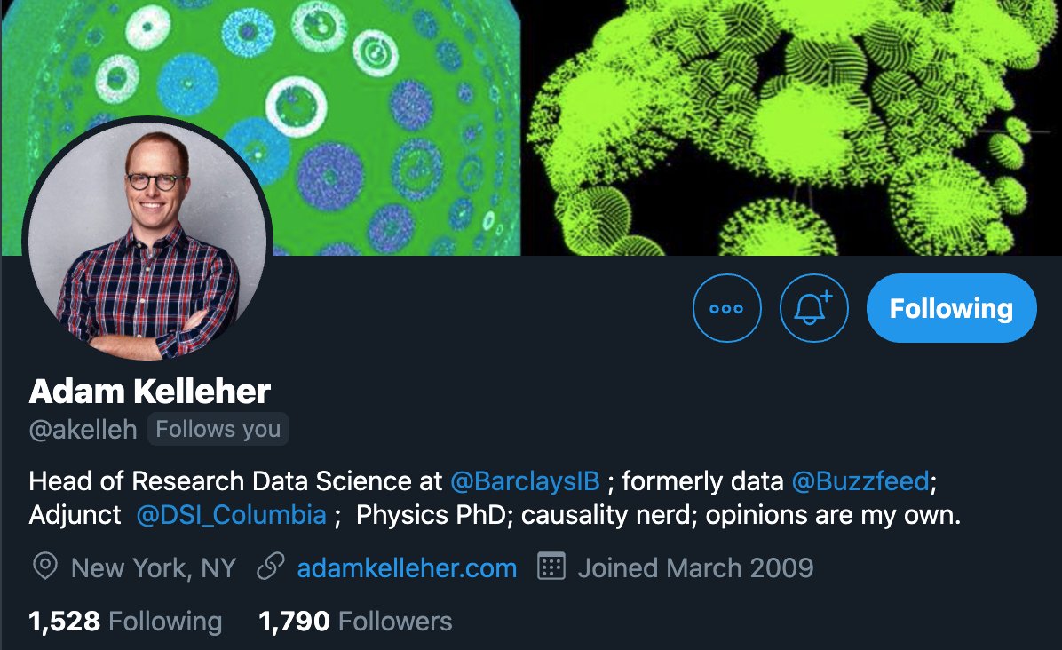 Before I jump in, just going to add a bit of credibility by introducing  @akelleh :)(which is who all of this content is stolen from)- Chief Data Scientist for Research at  @BarclaysIB - Teaches Causal Inference for Data Science at @DSI_Columbia/2