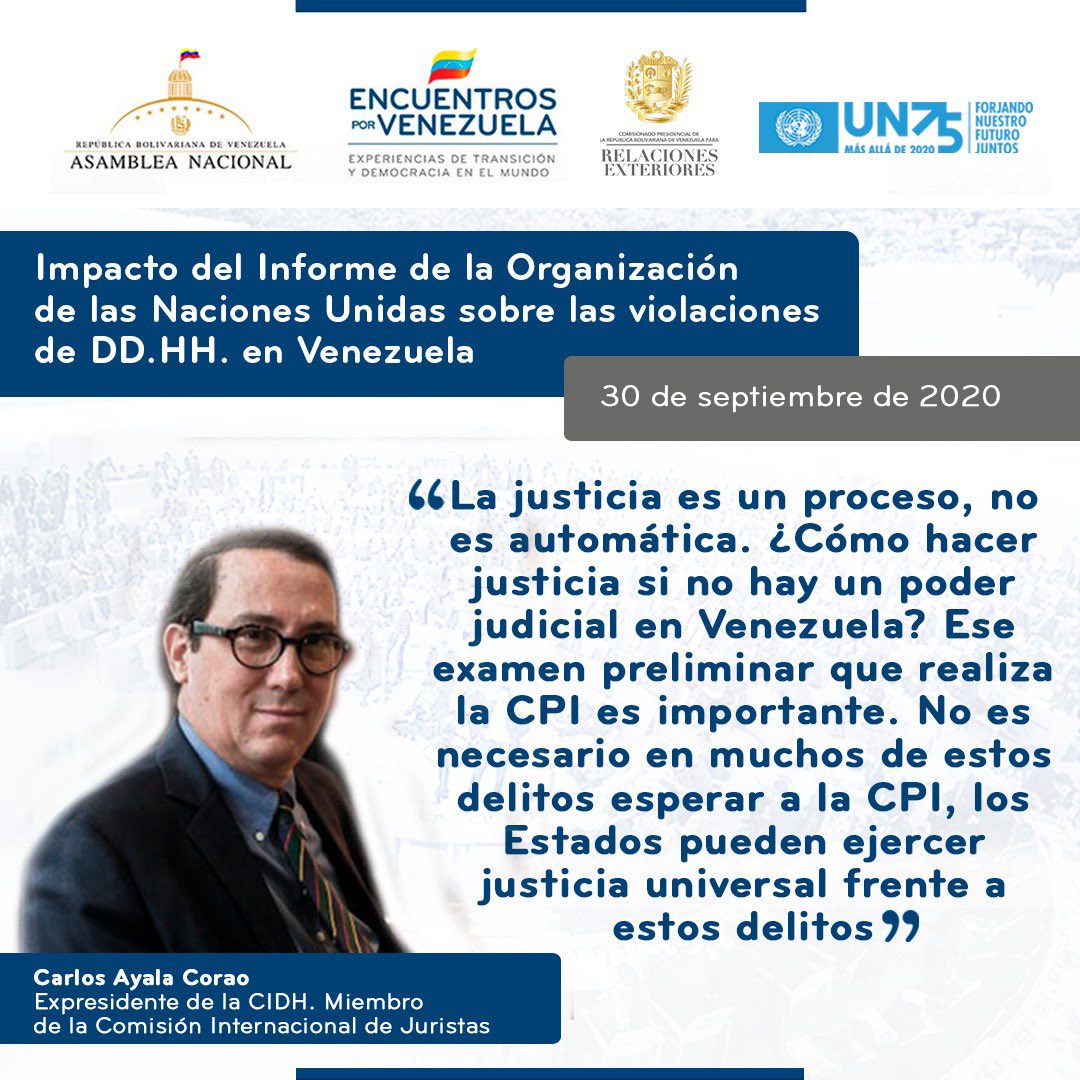 comision_DC's tweet photo. "La justicia es un proceso, no es automática. ¿Cómo hacer justicia si no hay un poder judicial en Venezuela?..."
_
Carlos Ayala Corao
Expresidente de la CIDH. Miembro de la Comisión Internacional de Juristas https://t.co/Z6RJ8DkYSB
