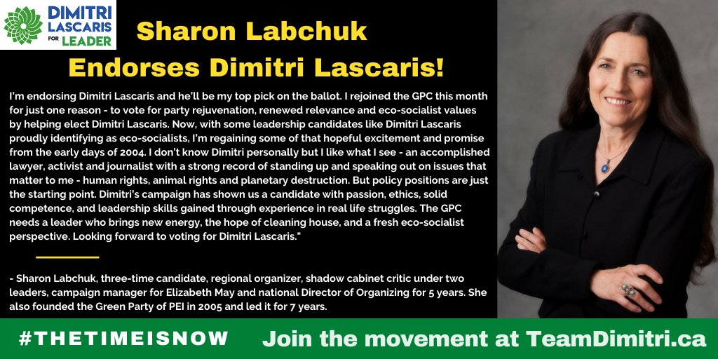 dimitrilascaris's tweet photo. Thank you, Sharon, for your unflagging commitment to a Green Canada and Green world.
"... passion, ethics, solid competence and leadership..."
More @CanadianGreens deciding to #VoteDimitri for #GPCldr! https://t.co/rmOIs39gBg