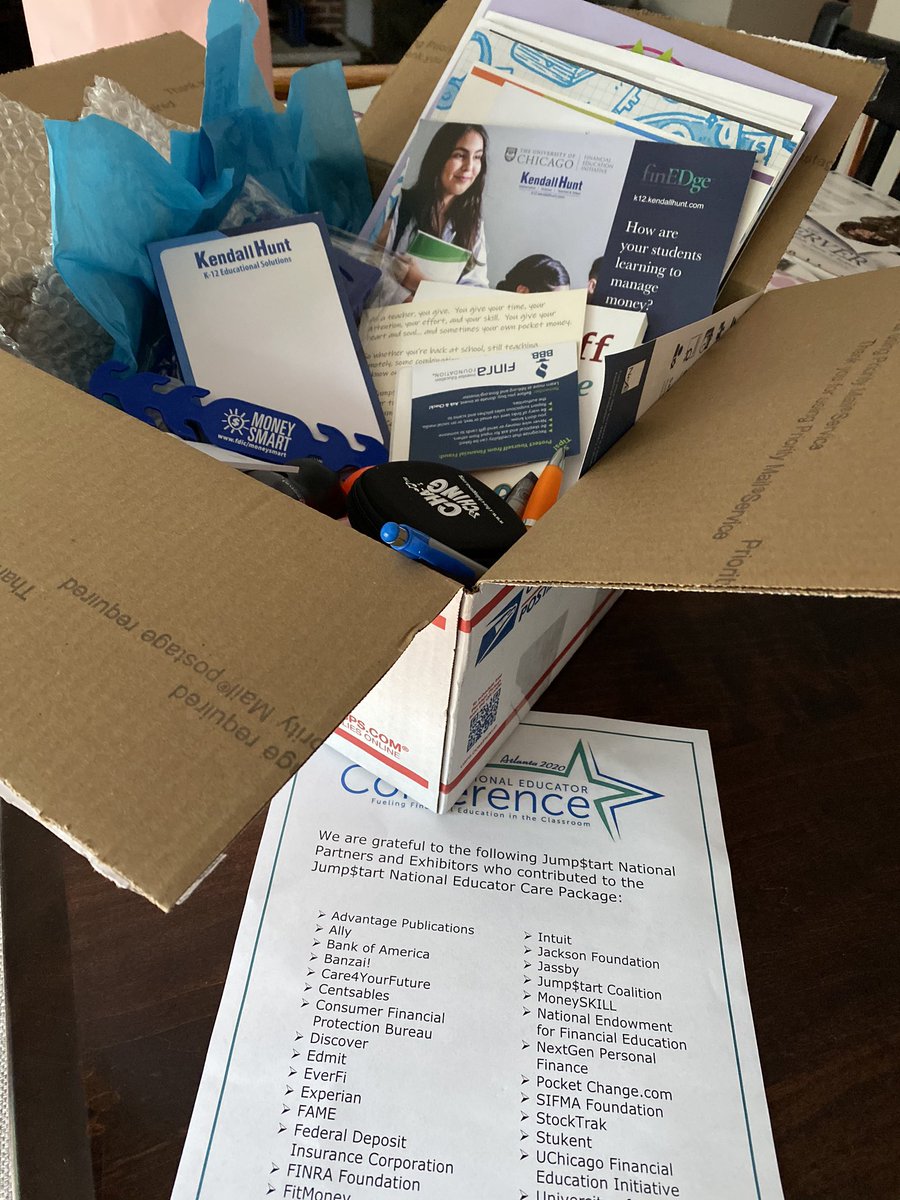 laurajeanjake's tweet photo. Jumpstart National Educator Conference was canceled- but they and the sponsors still wanted us to feel special. This really put a smile on my face. @FinEdInitiative @NatlJumpStart #bestconferenceever https://t.co/64HKV5fSVI