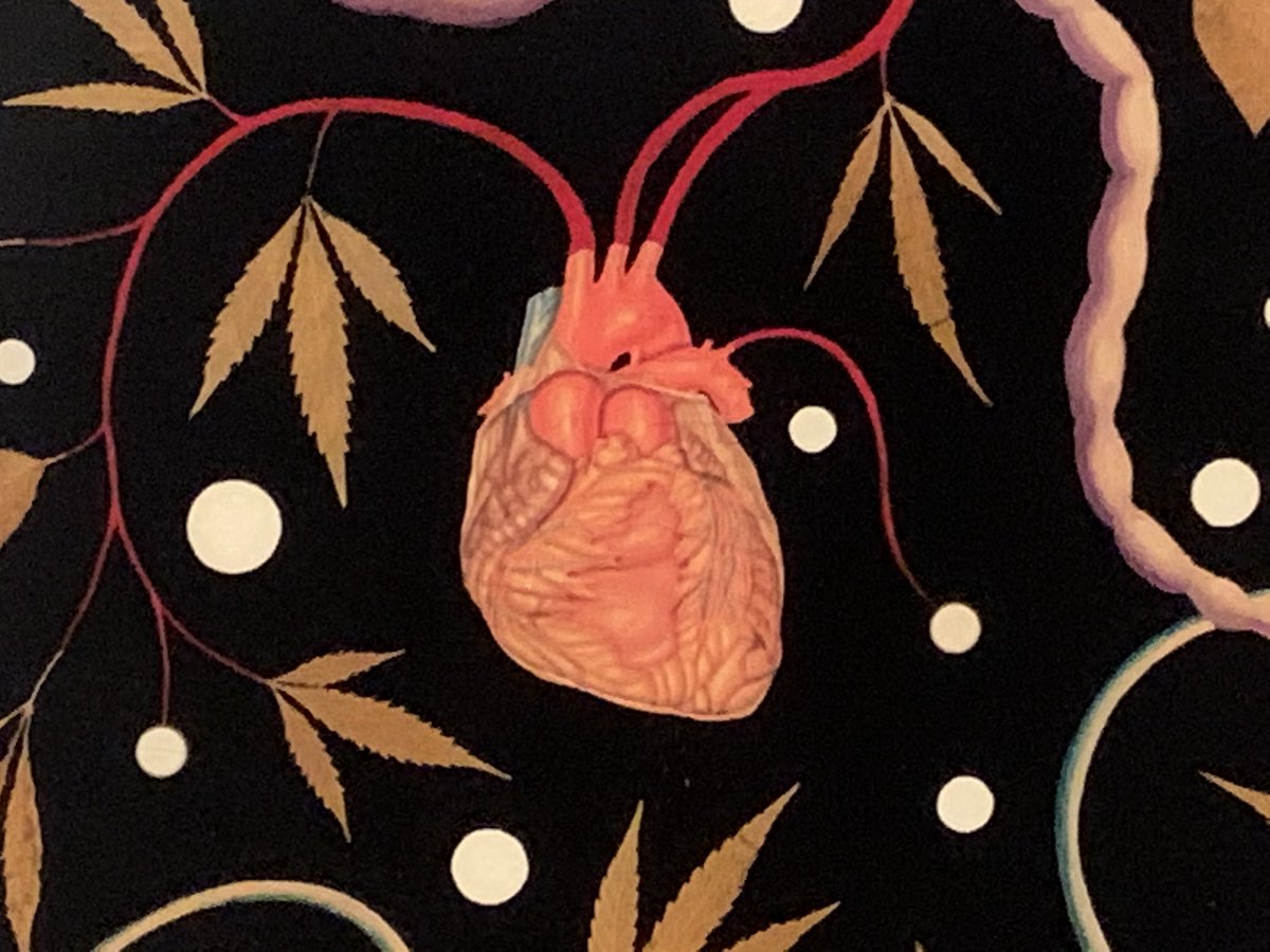 surreyHEART's tweet photo. The #BotanicalMind show at @CamdenArtCentre explores the relationship between human body, healing &amp; nature. Enjoyed this piece &amp; many others.. Torso by US artist Fred Tomaselli, with detail of heart shown #HeartArt #CosmicTree #EverythingIsConnected https://t.co/WGsSUsNcc0