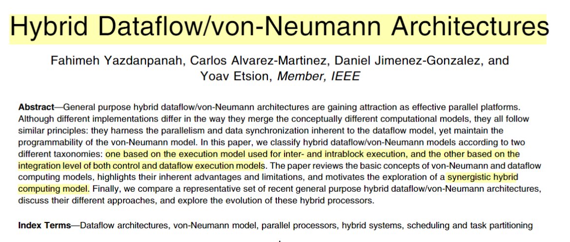 semanticbeeng's tweet image. "Hybrid Dataflow/von-Neumann Architectures"
"hybrid models try to harness the parallelism and data synchronization inherent to #dataflow models, while maintaining existing programming methodology and abstractions from von-Neumann models"
#computingModel
bit.ly/33qZ8fE