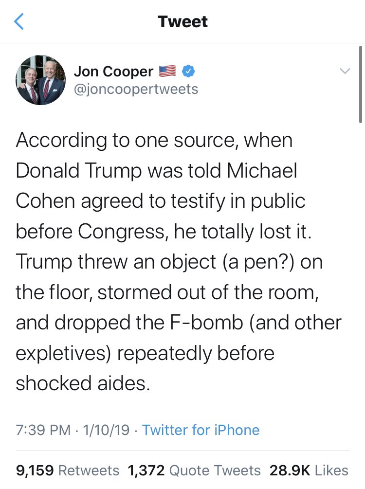 Remember when the walls were closing in because of Michael Cohen? I have a hard time buying this one too,  @joncoopertweets.