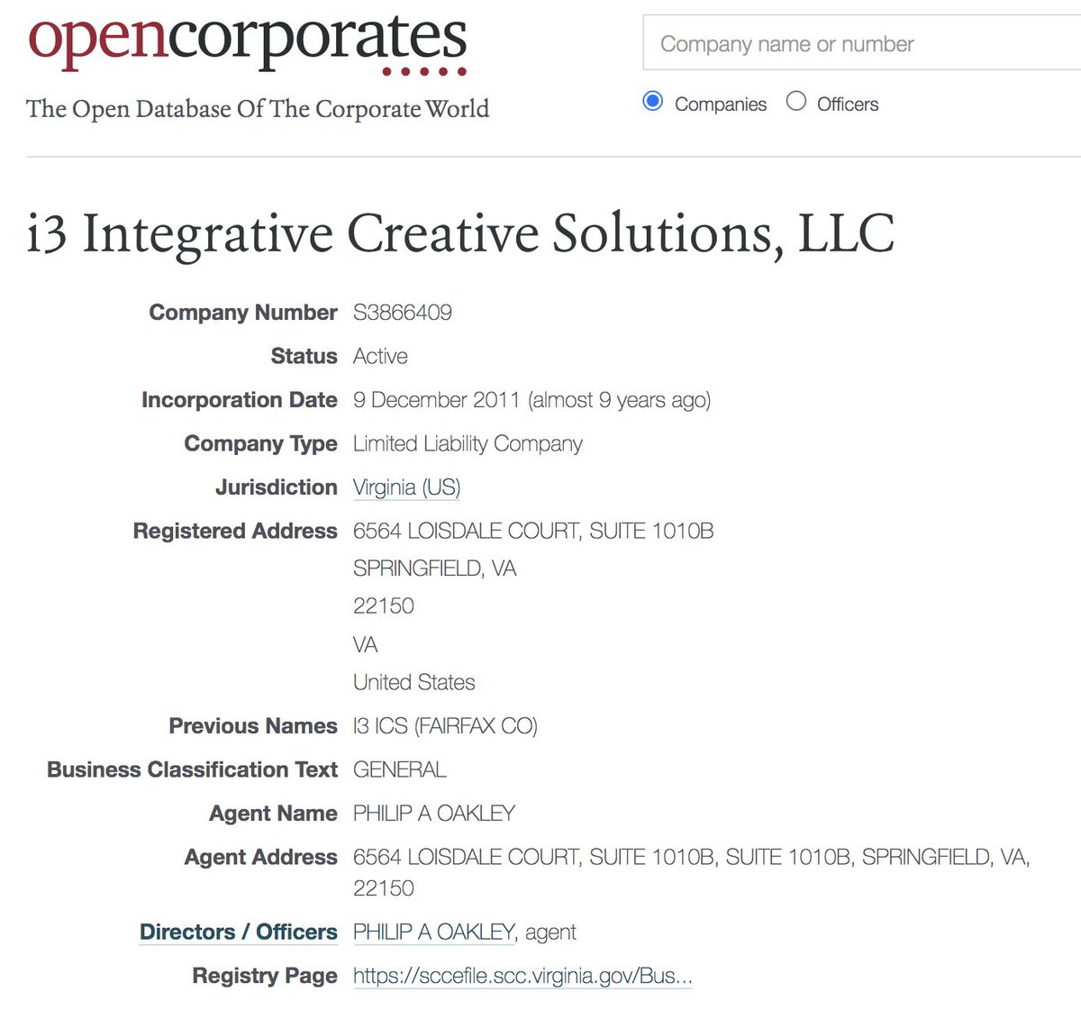 Michael Flynn was a consultant for Phil Oakley's I3 Integrative Creative Solutions, LLC https://projects.propublica.org/trump-town/organizations/i3-integrative-creative-solutions-llc https://opencorporates.com/companies/us_va/S3866409