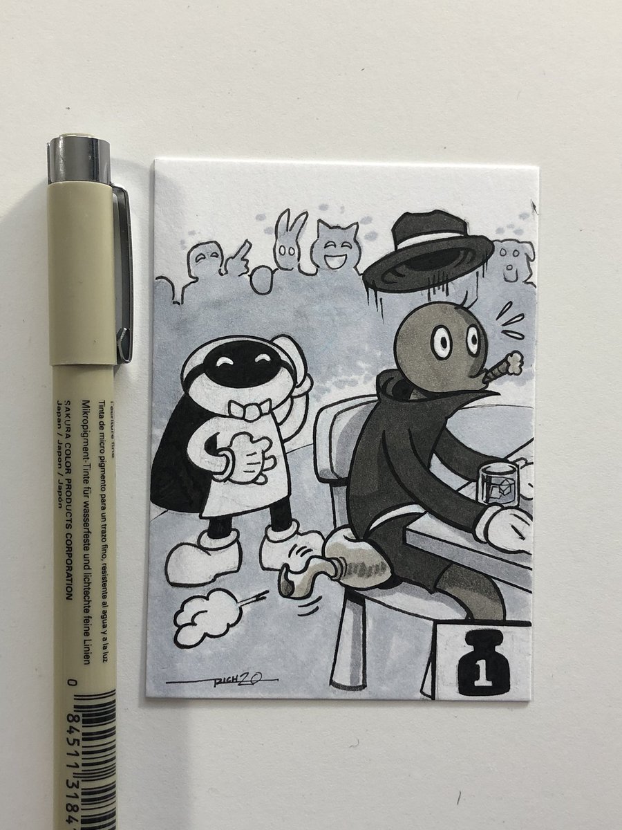 RichSmithRobot's tweet photo. Inktober day 1, COMEDY! Done on a sketch trading card for Monochrome Workshop (@ottojokes )
.
#Inktober #inktober2020 #drawtober2020 #drawtober #Drawloween #ink #freshink #monochromerpg https://t.co/O7K3ahbL7r