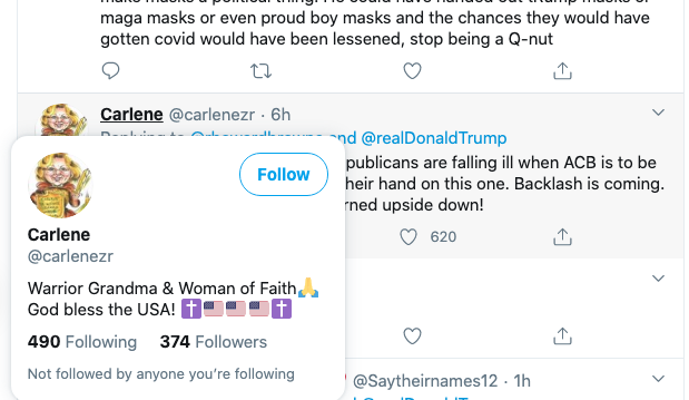 Here is her *new* profile. But scroll back up & look at her tweet's stats. It went viral, along with a few more comments from her in the thread. All went viral. That ensures MAGA will see it & create organic amplification. Without that Russian push though, these wouldn't be seen.